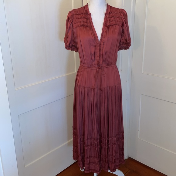 🌟Ulla Johnson Rose plissé-satin Midi Dress - Picture 2 of 12